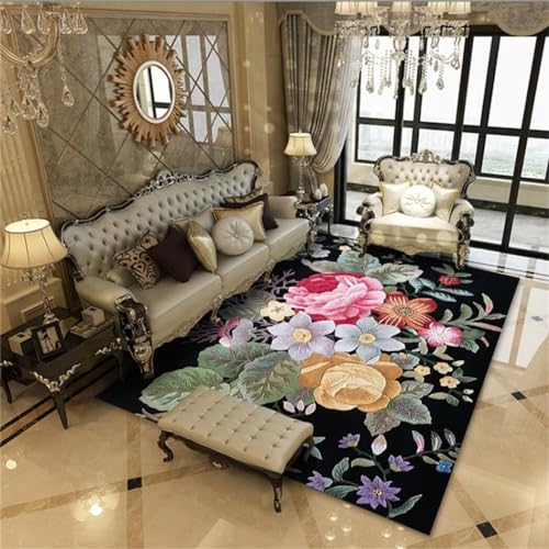 Tapis imprimé simple noir 200x280cm au tissage doux et ras - 2