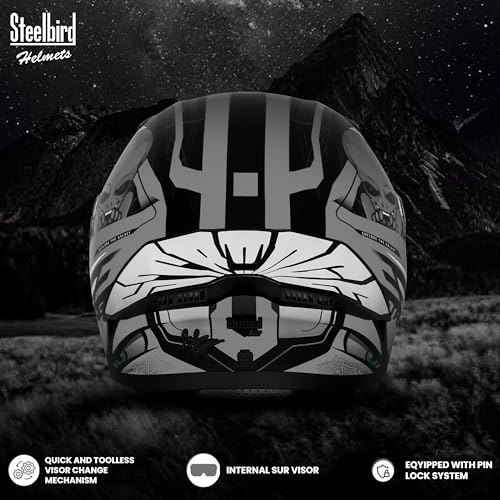 Image of Steelbird SBA-20 Strange ISI Certified Flip-Up Graphic Helmet for Men with Inner Silver Sunshield
