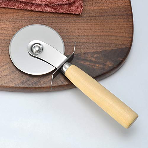 Ousyaah 2 Pieces of Pizza Cutter with Wooden Handle, Stainless Steel Pizza Cutter Wheel with Thumb Guard Protection, Classic Non-Stick Pizza Slicer with Comfort Wood Handle, Dishwasher Safe