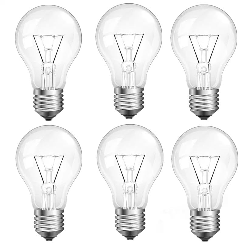 JUNFMLY Clear 60 Watt Incandescent Light Bulbs A19 Shape Dimmable 2700K Soft White E26 Base 6 Pack