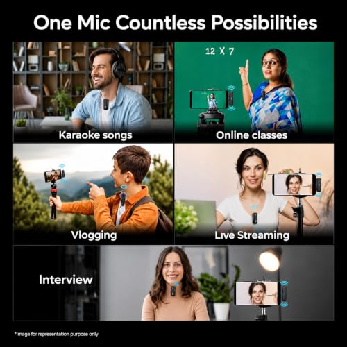 Image of Wireless Lavalier Microphone for iPhone & Android, Dual Wireless Mic with Noise Cancellation, Clip-On Microphone for YouTube, Vlogging, Video Recording, Interviews & Live Streaming