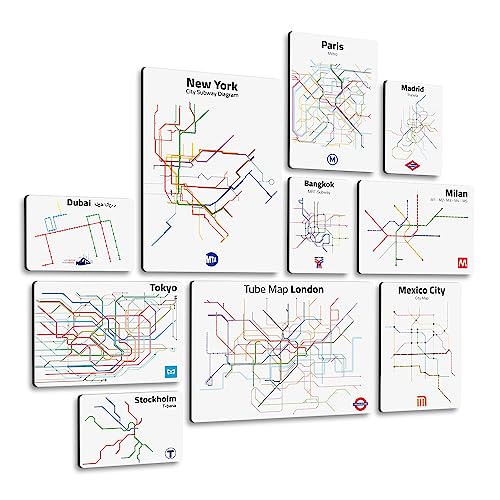 Giallobus - Set 10 Quadri Multi Pannello - Città - Metropolitan 02 - Legno MDF - | 2 x 42x29,7cm | 4 x 29,7x21cm | 4 x 21x14,85cm | - Pronti da Appendere - Quadri Moderni per la casa