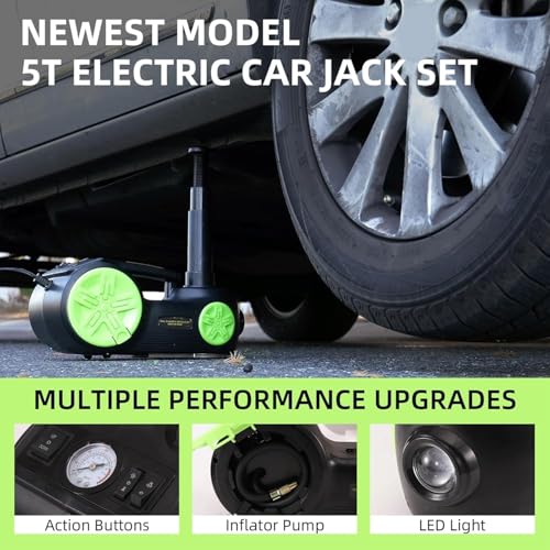 Image of JANVITHA DC 12V Electric Hydraulic Car Jack with Electric Impact Wrench Digital Tire Inflator and LED Light | Repair Tool Kit 5 in 1 Set | Weight Capacity 5 Ton |JCJDS5T-EM (Height Upto 17.7 Inches)