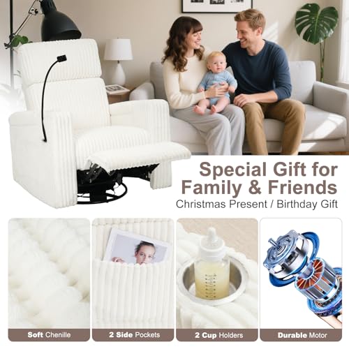Image of ABCASA Power Recliner Rocking Chair Nursery, Swivel Glider, White