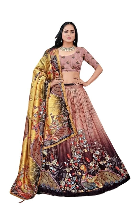Women's Floral & Patola Print With Foil Work Dolla silk Lehenga Choli Whit Unstitched Blouse | Designer Ethnic Wear Semi Stitched Wedding Special Foil Work Lehenga Choli (Kalamkari Peach)-picture-33