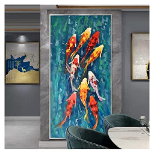 Peinture carpe koi chinois abstrait pour habiller un grand mur vide de salon avec style