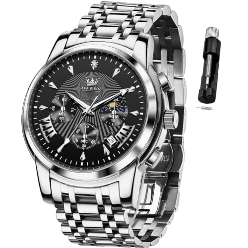 Image of OLEVS Watch for Men Classic Business Dress Analog Quartz Stainless Steel Waterproof Luminous Date Diamond Men Silver Watch