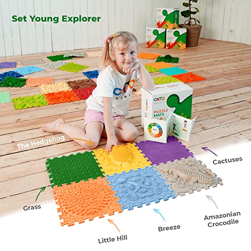 ORTO NATURE Massage Puzzle sensorische Bodenmatte - Orthopädische Spielmatte für Kinder oder als Baby Spielzeug, Puzzlematte Unterlage für den Boden (Junge Forscher)