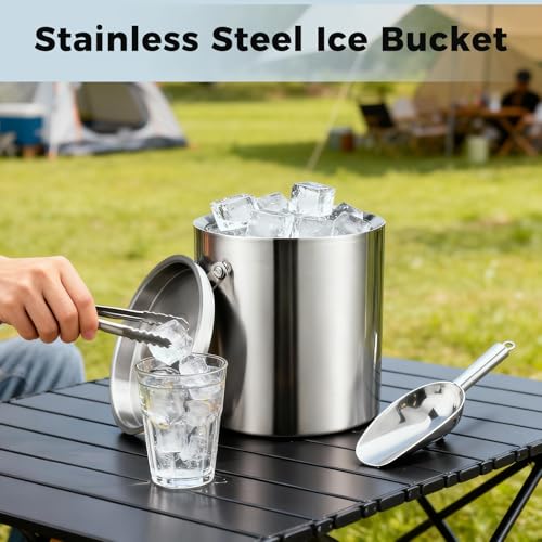 1.6L Double Walled Stainless Steel Ice Bucket with Lid and Tongs, Ices Scoop, for Home Bar, Restaurant, BBQ, Clubs and Picnics, Ice Buckets for Parties - Image 4