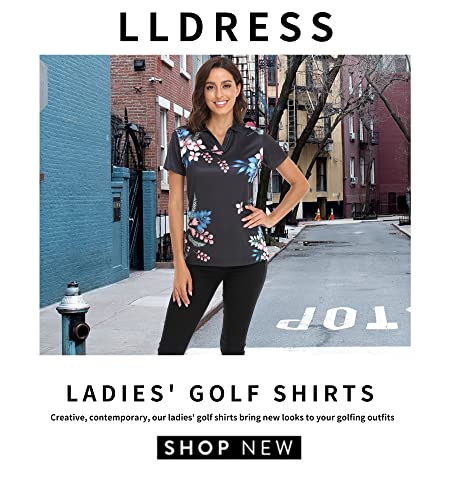 Polo Shirts For Women Floral Printed Golf Shirts Short Sleeve Tennis Shirts Loose Fit Outdoor Sport Tee Golf Apparel Black Xl #TOP1