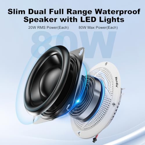 Herdio 5.25 Zoll Outdoor Lautsprecher, Aussenlautsprecher Wasserfest, 80W- Marine Lautsprecher mit LED Lichtern- für Sommerfahrten mit Offroader, Boot, UTV, ATV, RV Auto & Golf Cart, Weiß