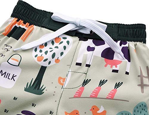 Nonwe Boy's Swim Trunks Colorful Printed Beach Shorts With Pockets Quick Dry Farm Theme Green 2T #TOP5