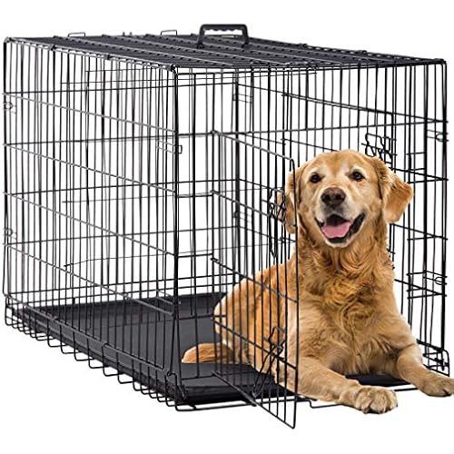 BestPet | Dog Crate | 42" | Black | Foldable Metal Kennel with Double Doors | Secure Slide-Bolt Latches, Leakproof Tray | Portable Dog Cage for Large Breeds | for Travel, Indoor & Outdoor Use