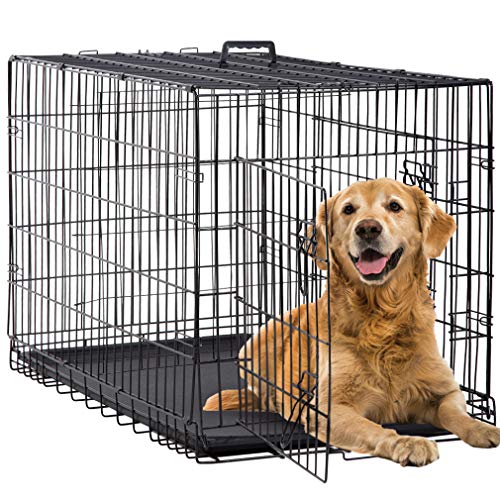 BestPet 42 Inch Dog Crates for Large Dogs Folding Mental Wire Crates Dog Kennels Outdoor and Indoor Pet Dog Cage Crate with Double-Door,Divider Panel, Removable Tray Black by BestPet - Used condition - CA$76.01