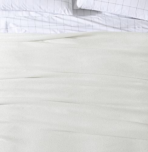 Eddie Bauer- Queen Blanket, Solid Reversible Cotton Bedding, Home Decor For All Seasons (Textured Twill White, Queen) #TOP6