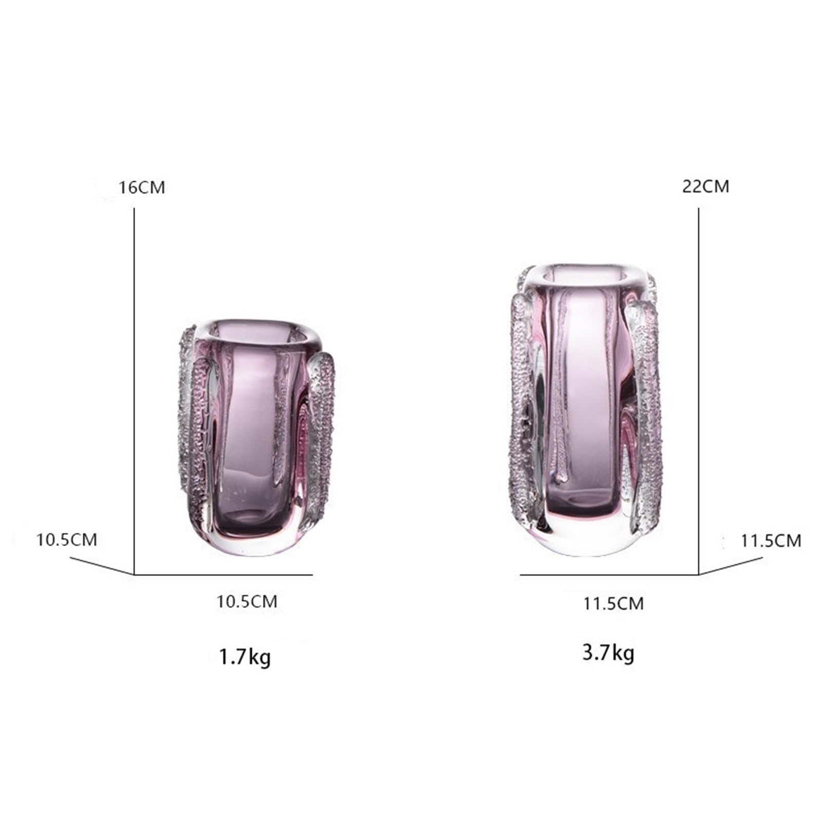 Dekoracji Fioletowy wazon ze szkła teksturowanego o wysokości 16 cm i 22(Mały)