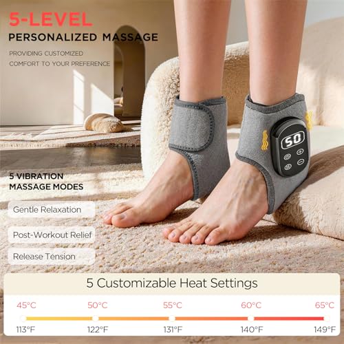 Foot Renew Massager for Neuropathy,4-in-1 Cordless & Portable Foot and Ankle Massager for Heel Warming Heating Pad Heated Brace Wrap With 5 Vibration Modes,4 Heat Levels,Portable for Home,2pcs,Grey — view 5