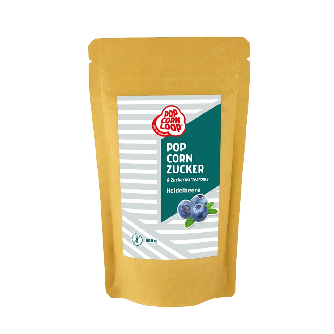 Popcornloop® Popcorn und Zuckerwatte Zucker HEIDELBEERE Aroma 500gr perfekt geeignet für Zuckerwatte und Popcorn zum zubereiten Zuhause Süßes Premium Zuckeraroma