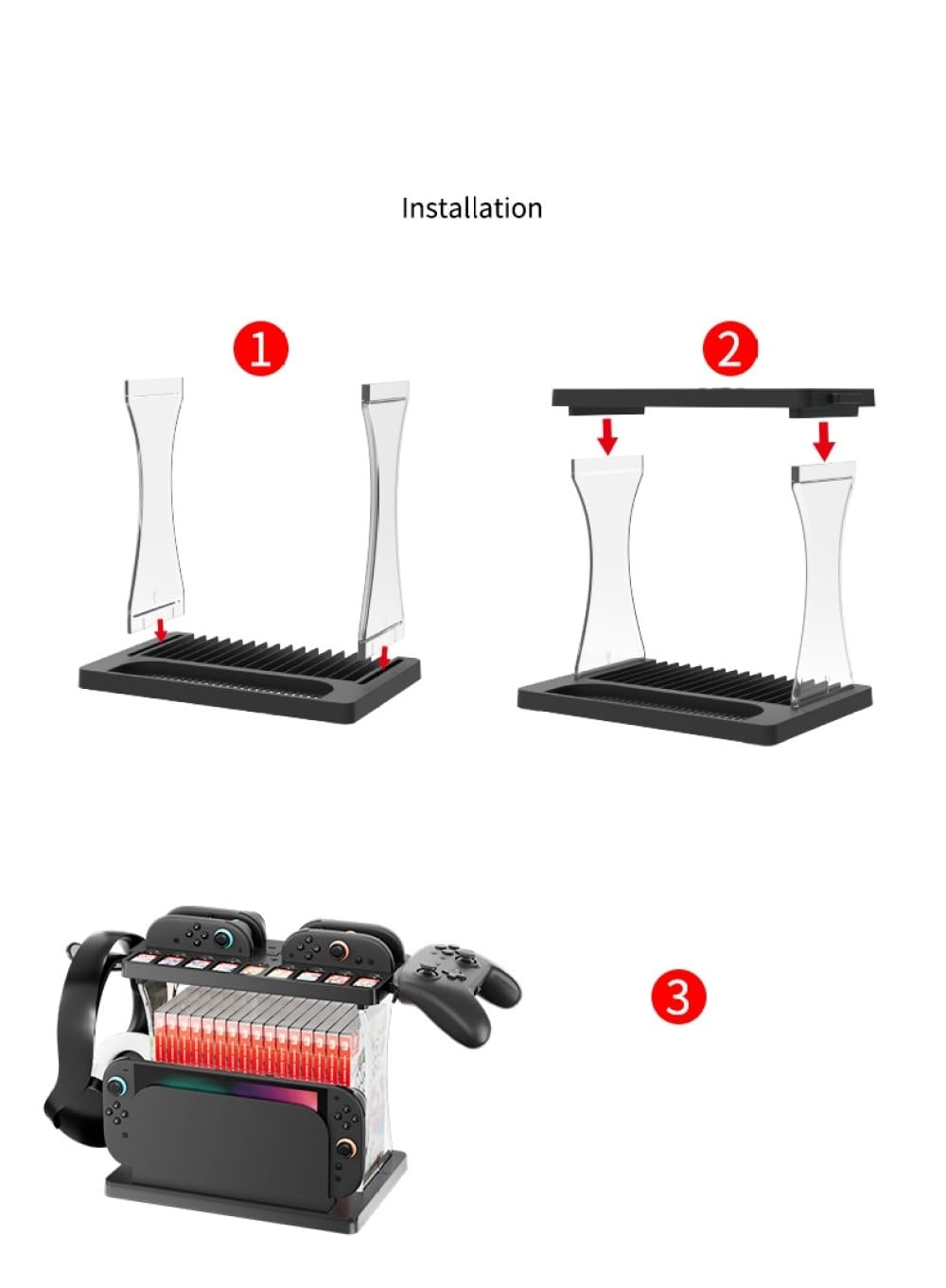 Stojak na biurko do konsoli Switch2, kontroler ładowarka zestaw słuchawkowy wieszak stojak do przechowywania kart do gier ze światłem RGB
