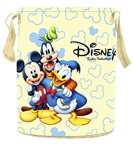 Image of Kuber Industries Disney Team Mickey Round Non Wovan Laundry Basket with Lid & Handles|Collapsibal Material|Durable Stiched Handles|Size 37 x 37 x 47 CM |Capicity 45 LTR (Cream)-KUBMART12049