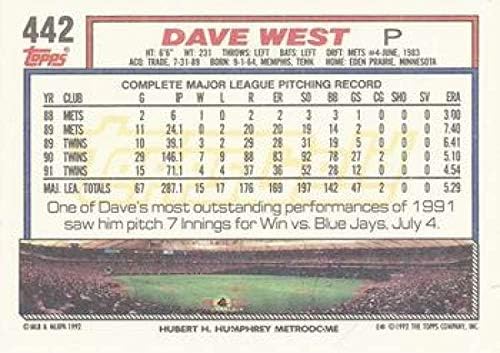 1992 Topps Gold #442 Dave West Minnesota Twins MLB Baseball Card NM-MT