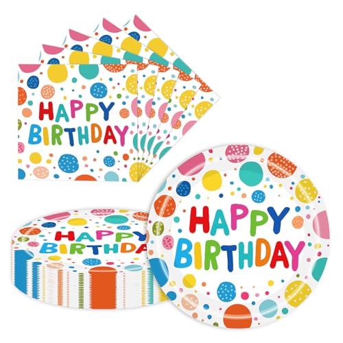 7 inch Birthday Paper Dessert Plates and Napkins 40 pcs Party Decorations Cake Tableware Set Party Supplies for 20 Guests