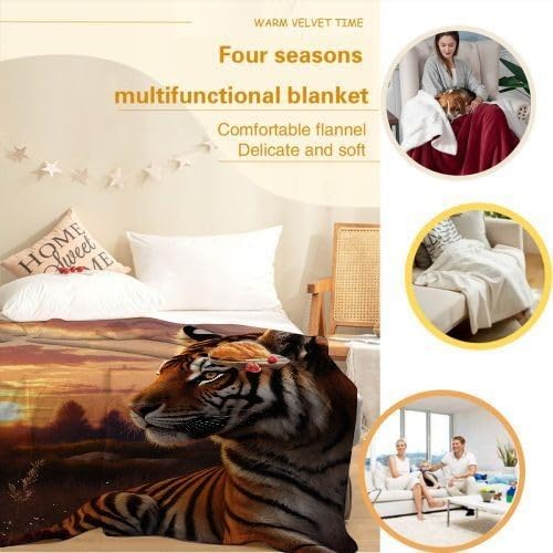 Manta tamaño King con tigre amarillo, manta de franela de alta calidad de 86 x 94 pulgadas | Se adapta a camas tamaño King como cubierta o capa cálida, cobertura completa, lujo de hotel en