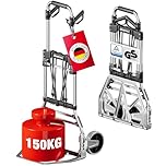 ATHLON TOOLS Schwerlast-Sackkarre klappbar 150 kg TÜV geprüft – Aluminium, große kugelgelagerte Räder mit Soft-Laufflächen, 2 Expanderseile
