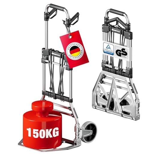 ATHLON TOOLS Aluminium Schwerlast-Sackkarre klappbar | Große leichtgängige Räder mit Soft-Laufflächen | inkl. 2 Expanderseilen | Farbe: schwarz + alu