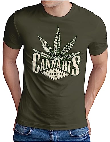 OM3® 420 Cannabis T-Shirt - Herren - Weed Leaf Blunt Marihuana Ganja - Oliv, XXL