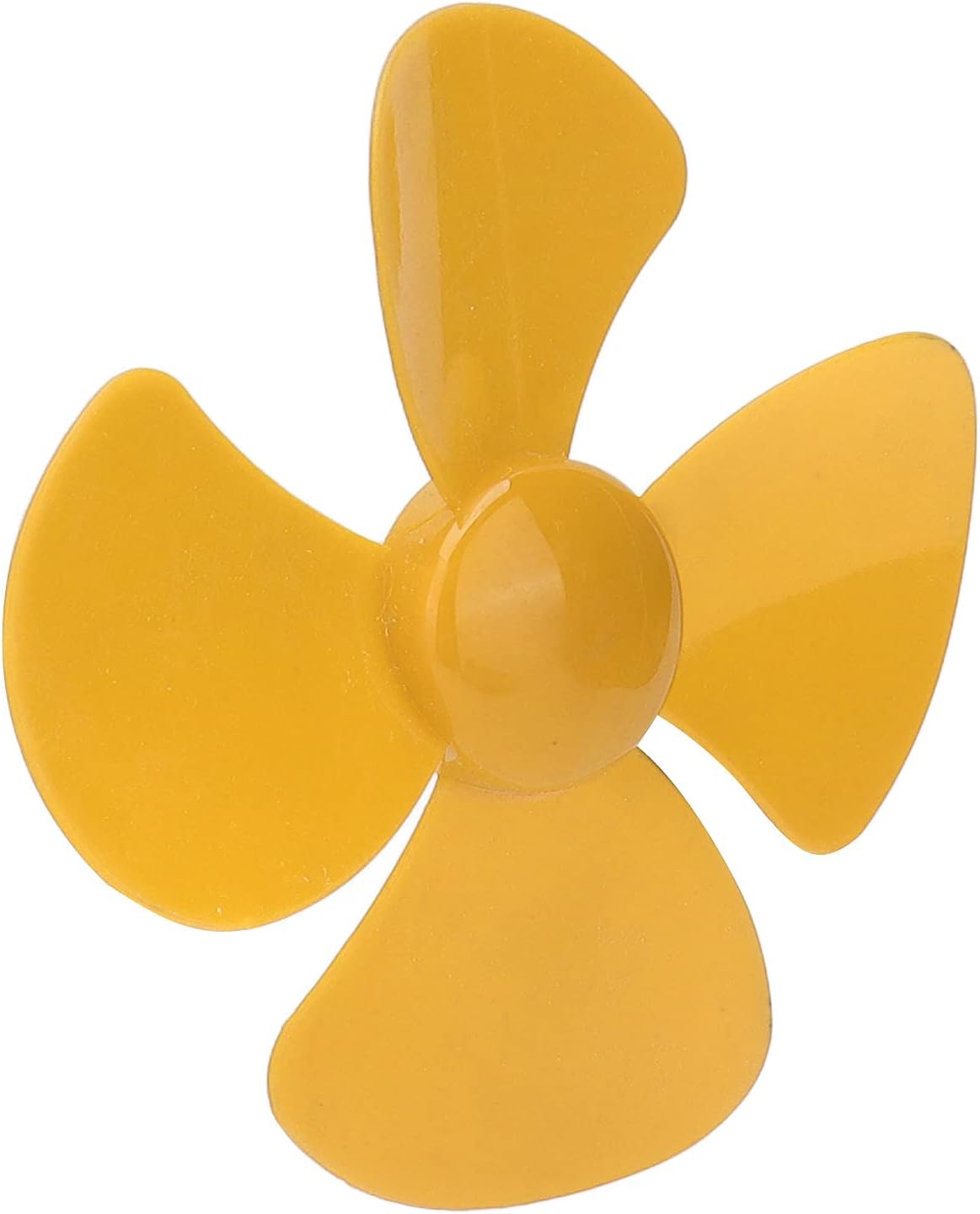Close-up of a single yellow 4-blade propeller, showing the central 2mm hole.