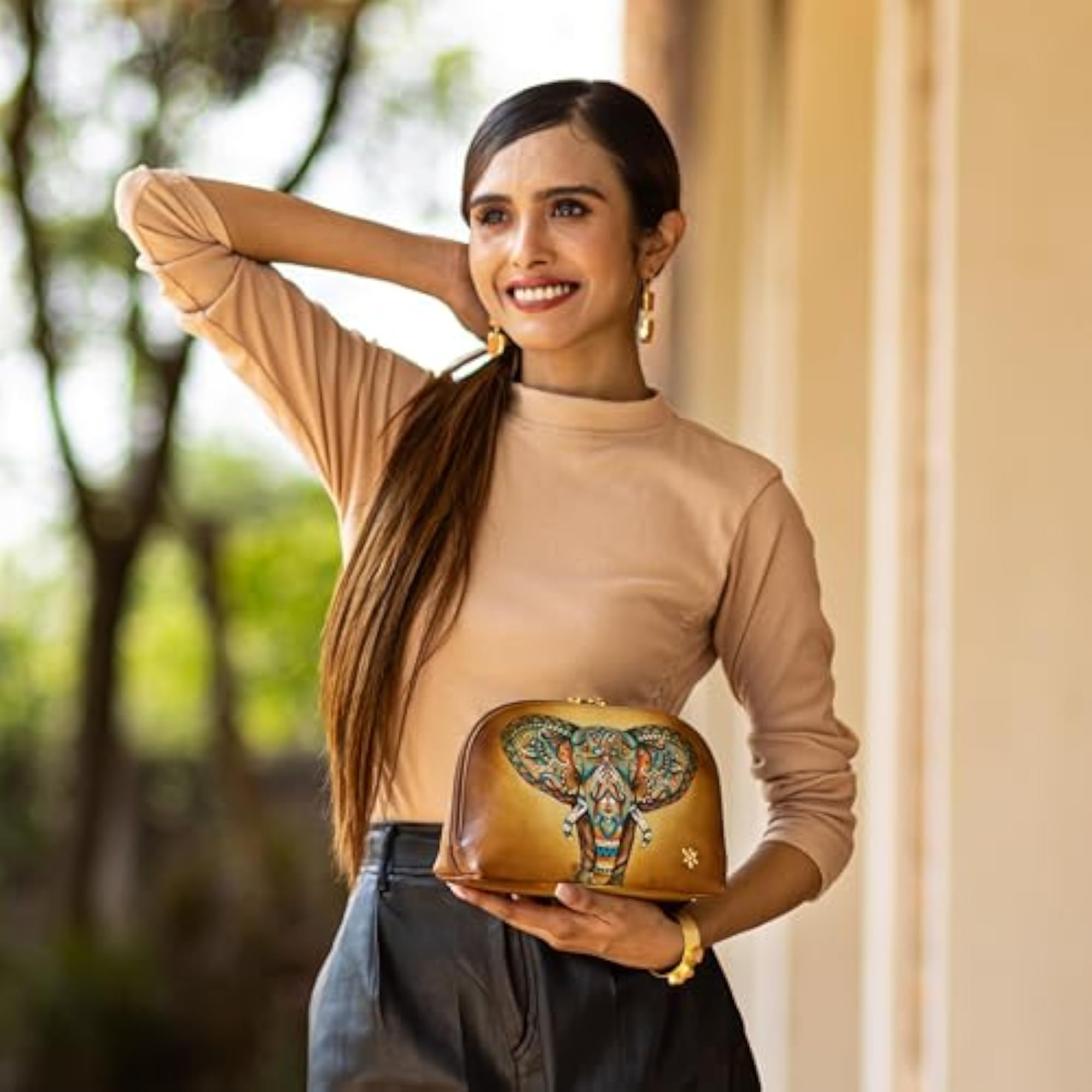 Hand-Painted Genuine Leather Eyeglasses & Cosmetic Pouch
