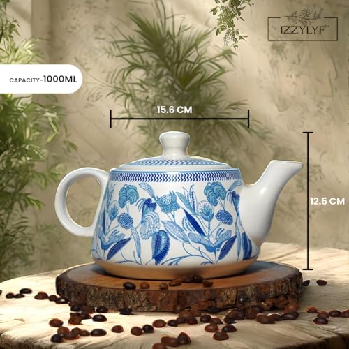 Image of 'Garden Whisper' Premium Ceramic Tea Cup Set with Kettle & 6 Cup | Floral Printed Ceramic Cup with Teapot | Handcrafted Microwave & Dishwasher Safe | Tea Serving Set for Home, Office & Gifting