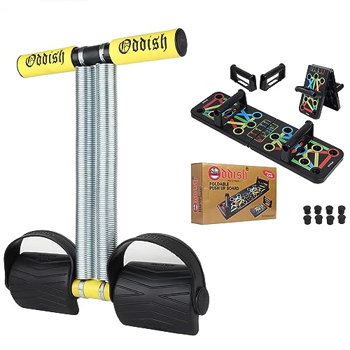 ODDISH; way to fitness Tummy Trimmer Double Spring finger fng Push Up Board Combo Pack for Men & Women – Abdominal Workout for Home & Gym Use (LARGE -SPRING WITH BOARD, YELLOW)