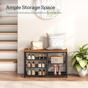 Hoobro shoe bench 5 tier shoe rack bench entryway bench with shoe storage shoe storage organizer 315 l shoe storage bench for entryway hallway space saving rustic brown and black bf36hx01  urban country home decor