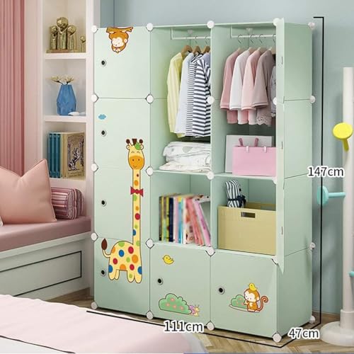 Image of YASONIC Plastic Wardrobe for Kids Clothes - Easy to Use Anti-Skid & Non-Slip Effective Professional, Plastic Cupboard for Kids, Foldable Almirah, Collapsible Wardrobe (Green L4, 12 Door)