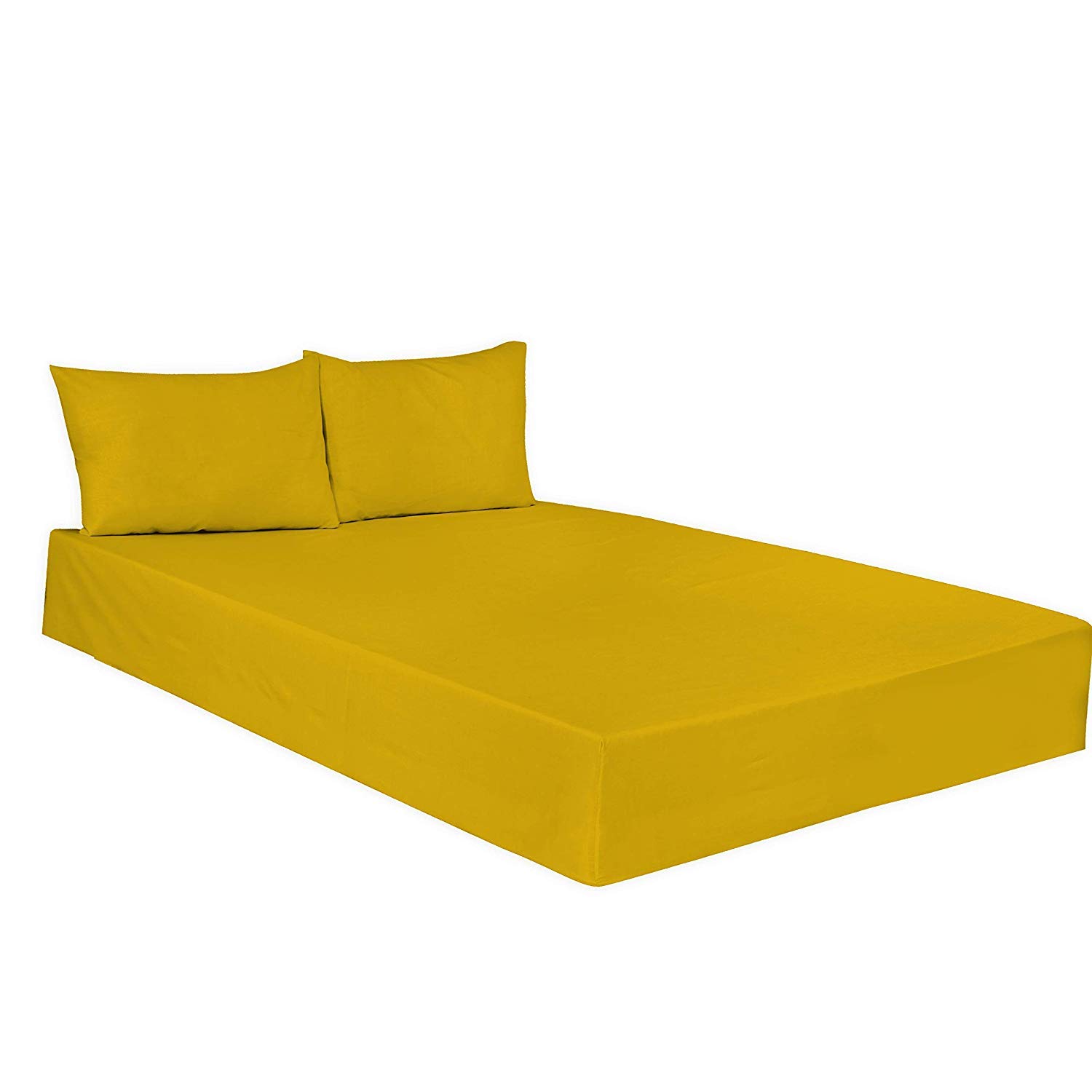 Voice7 4pc Flannelette Sheets Set (Fitted Sheet, Flat Sheet, Pillowcases Pair) Flannel 100% Brushed Cotton Bedding Set (Double, Mustard)