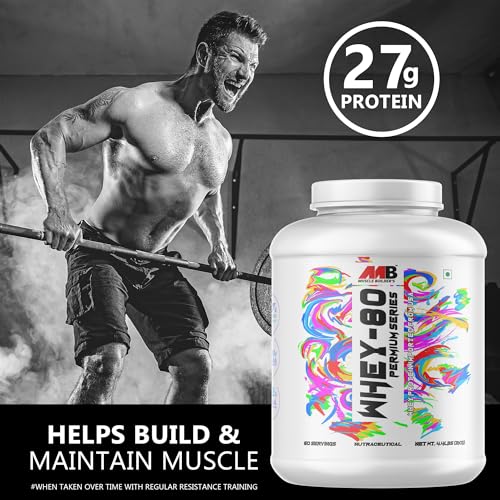 Image of MB Muscle Builder's Whey 80 Protein Supplement Powder With Digestive Enzyme | BCAA | Whey Protein | - (Chocolate, 4.4 Lbs)
