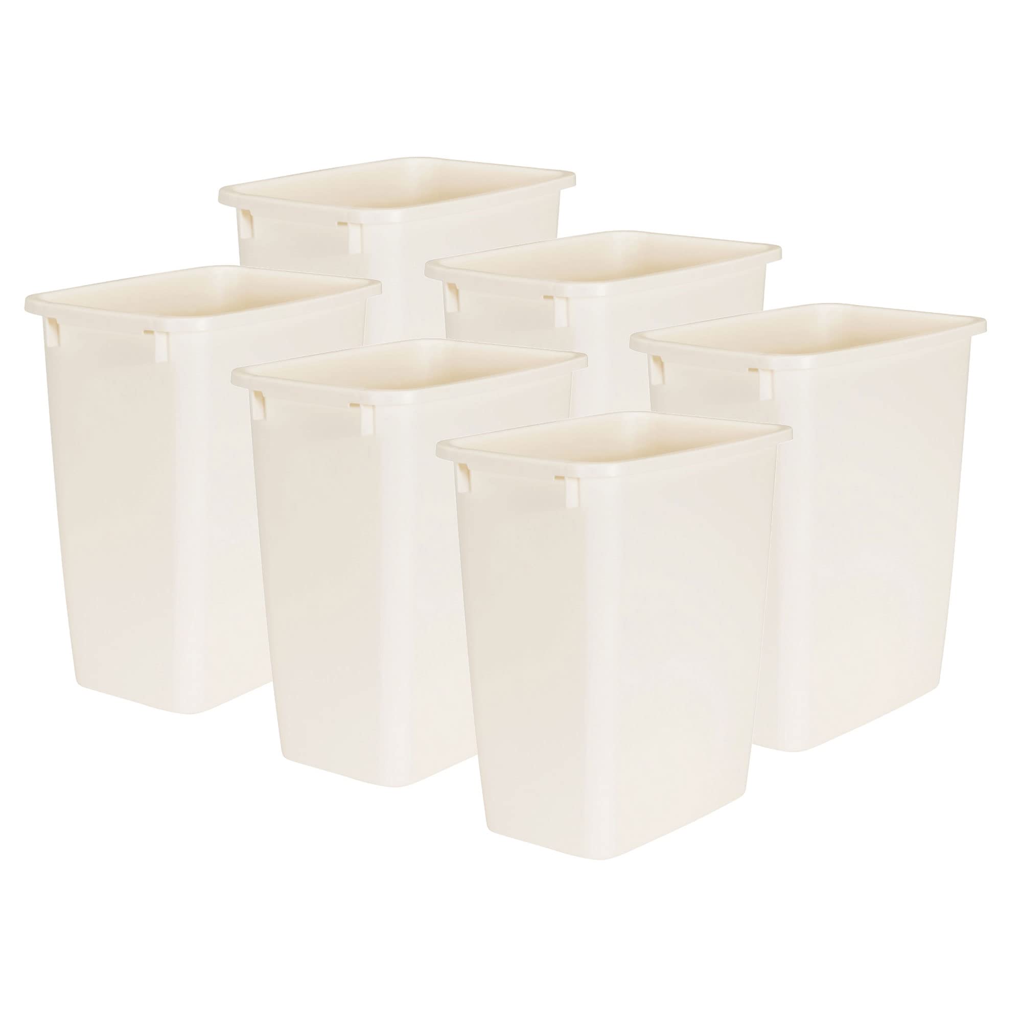Rubbermaid 21 Quart Traditional Kitchen Bathroom and Office Rectangular Plastic Open Wastebasket Trash Can Bisque 6 Pack