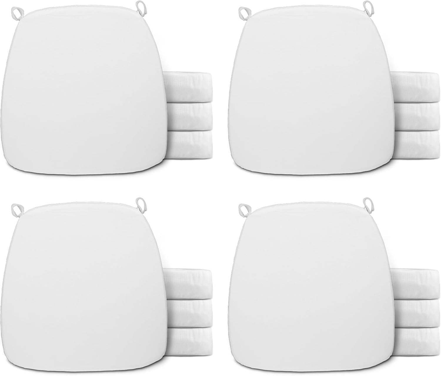 Spiareal Wedding Chiavari Chair Cushion 15 x 15 Inch Seat Cushion Dining Chair Pads with Ties Non Slip Memory Foam Kitchen Chair Pad for Wood Resin Chiavari Chairs Party Decor(White, 12 Pieces)