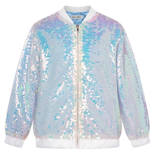 Image of GRACE KARIN Girls Sequin Jacket Kids Bomber Zip Outwear Sparkle Fall Top Cardigan Dress Coat Size 5-14