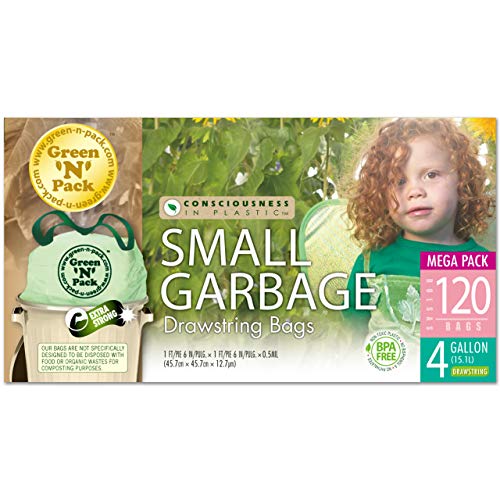 Green'N'Pack DSO4-120 Small Garbage Bags, Drawstring, 4 Gallon