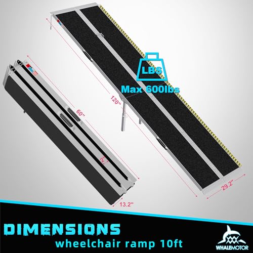 Image of WHALEMOTOR Portable Wheelchair Ramp 10FT, Anti-Slip Aluminum Folding Portable Ramp, Wheelchair Ramps for Home, Weight Capacity Up to 800 LBS, Loading Dock Plates, Black