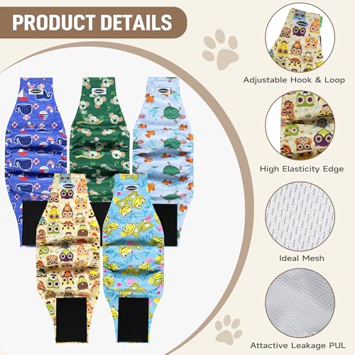 Image of Male Dog Diapers, High Absorbing Dog Belly Bands for Male Dogs, Washable Reusable Dog Males Wraps(5 Pack)