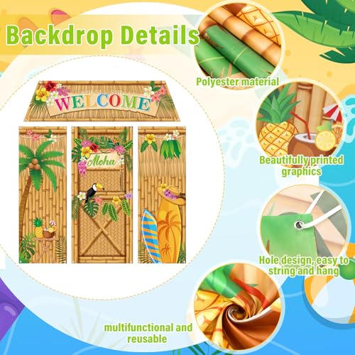Image of VitalCozy 4 Pcs Hawaiian Party Decorations Aloha Door Covers Summer Tropical Aloha Luau Backdrop Hanging Banner Porch Sign for Indoor Outdoor Decorations Summer Birthday Party Photo Backdrop