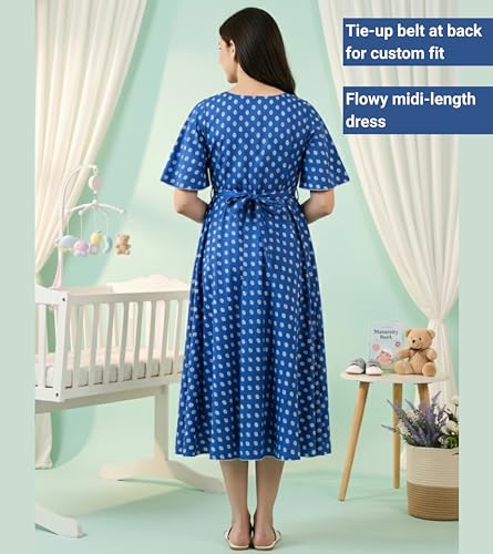 Image of DUMMY SHAPE Feeding Kurtis for Women Cotton Blend | Floral Pregnancy Flare Kurta with Dual Nursing Zippers to Pre & Post Partum | Maternity Dresses | Gifts for Pregnant Woman