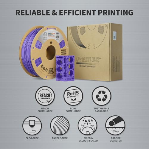 Image of OVERTURE Super PLA+ Filament 1.75mm, Toughness Enhanced PLA Plus | Professional Toughness 3D Printer Filament 1kg (2.2lbs), High Precision + /- 0.02mm, Fit Most FDM Printer (Purple)
