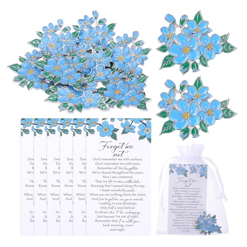 30 Sets Funeral Favors,Funeral remembrance pin, Forget Me Not Memorial Pins with Poem Cards, Bulk Sympathy Keepsakes for Guests, Customisable Tribute Gift