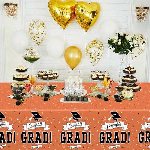 Image of 2Pcs 2026 Graduation Table cloths, 108 inch X 54 inch Orange Grad Party Decorations, Disposable Plastic Tablecover for Grad Decor Party Supplies, Rectangle Table Covers for Class 2026 Congrats Grad for kids