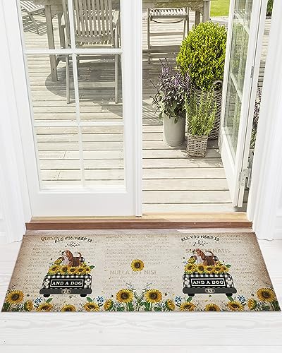 Front-Door-Mat-Farmhouse-Truck-Load-Sunflower-and-Dog-Old-Newspaper-Indoor-Outdoor-Entrance-Doormat-Washable-Floor-Mats-for-Front-Door-Bathroom-Kitchen-Runner-Rugs-24x71-Inch Front Door Mat Farmhouse Truck Load Sunflower and Dog Old Newspaper Indoor Outdoor Entrance Doormat Washable Floor Mats for Front Door Bathroom Kitchen Runner Rugs 24×71 Inch